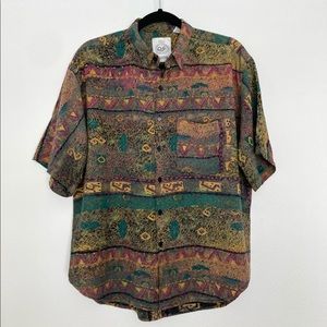SOLD- Vintage 80s 90s Men's Abstract Button Up Shirt Blouse XL